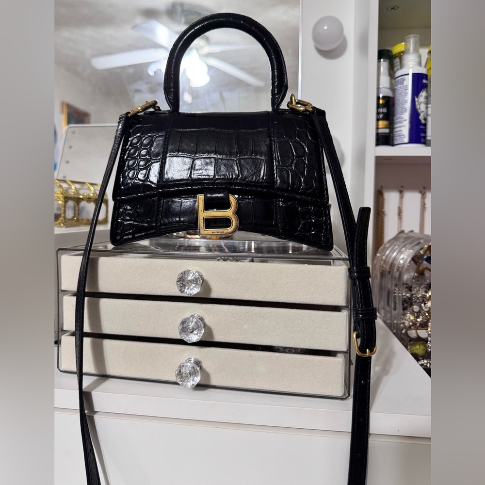 BALENCIAGA Hourglass XS croc-effect leather tote